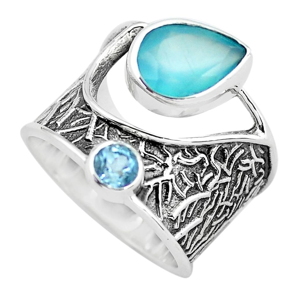 5.78cts natural aqua chalcedony topaz 925 sterling silver ring size 6.5 p61123