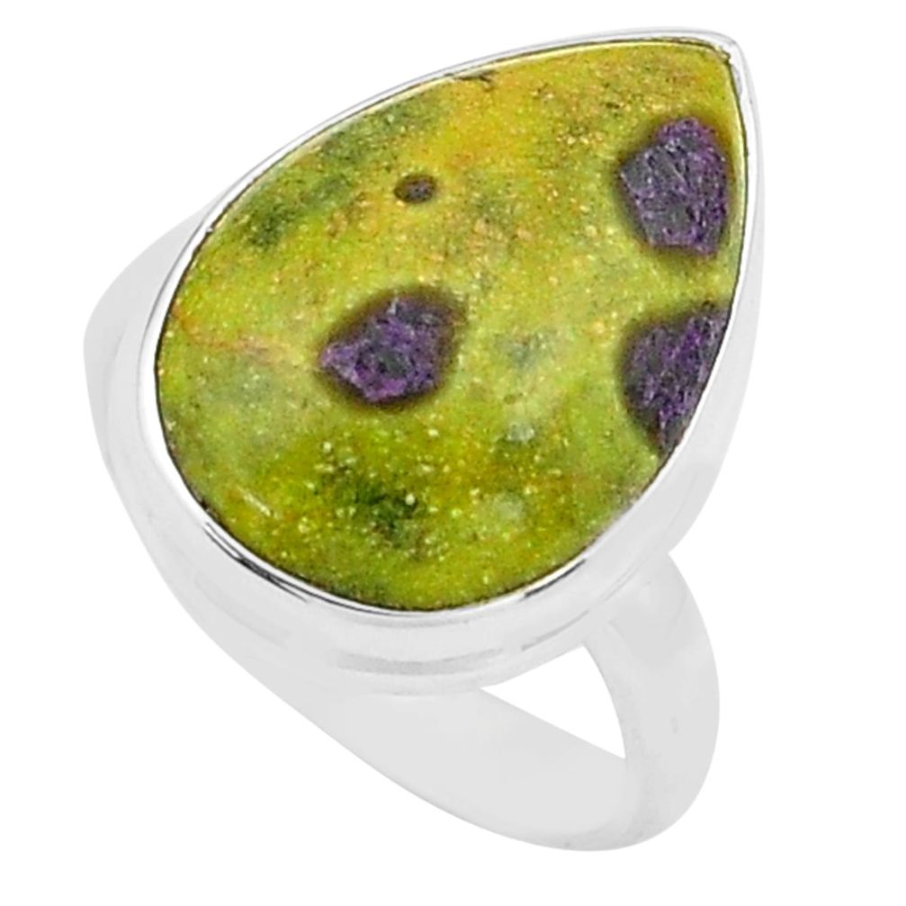 Natural atlantisite stichtite-serpentine silver solitaire ring size 7 p80559