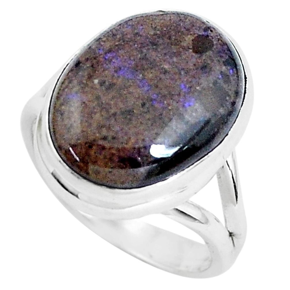 10.39cts natural black honduran matrix opal 925 silver ring size 7 p46664