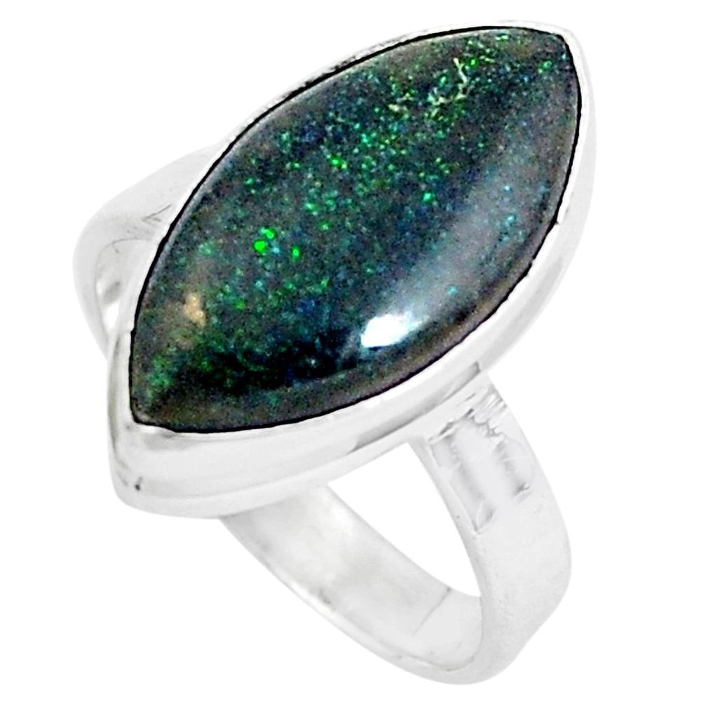 9.61cts natural black honduran matrix opal 925 silver ring size 7.5 p46685