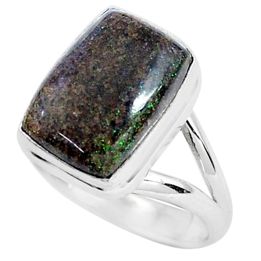 6.31cts natural black honduran matrix opal 925 silver ring size 7.5 p46694