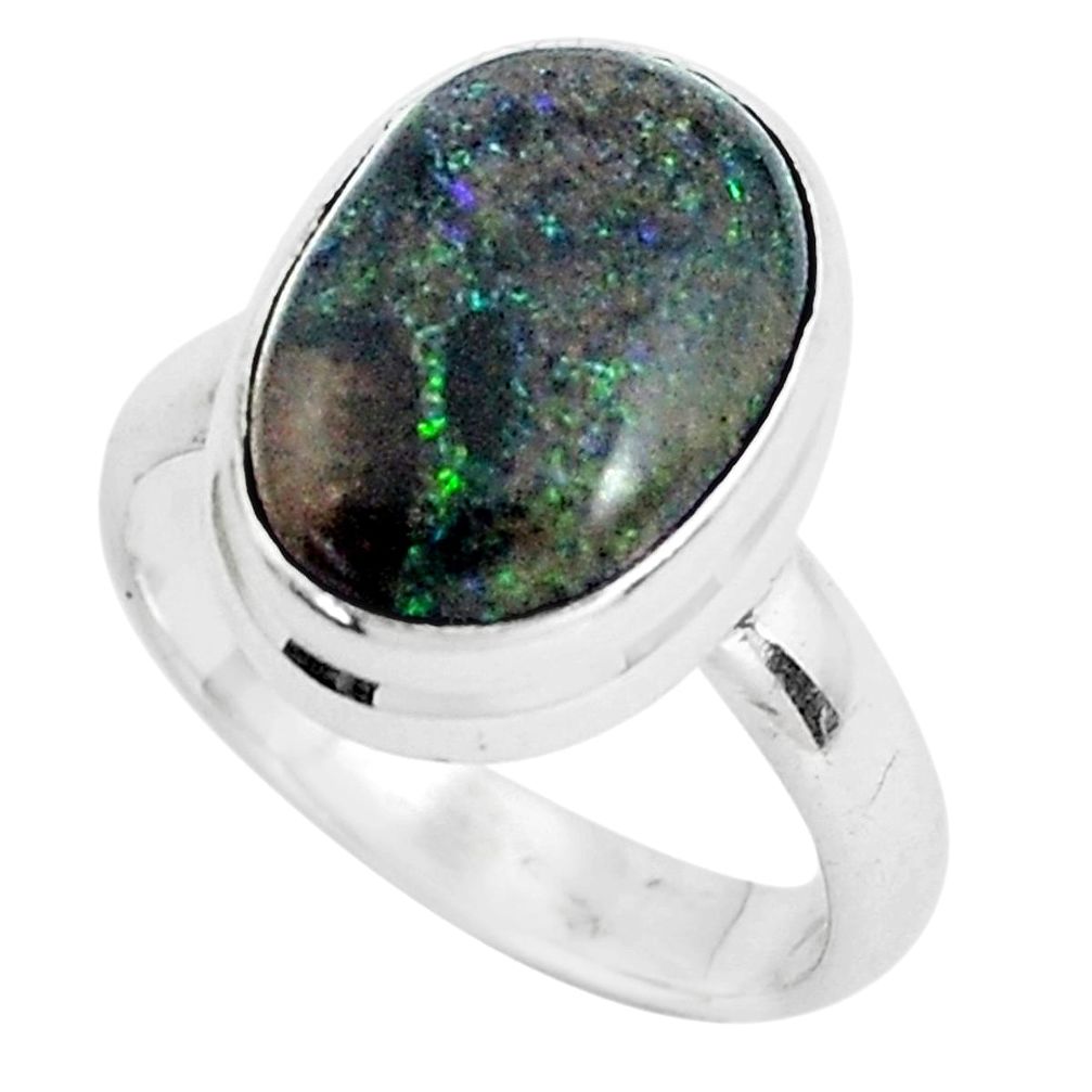 6.36cts natural black honduran matrix opal 925 silver ring size 6.5 p46696