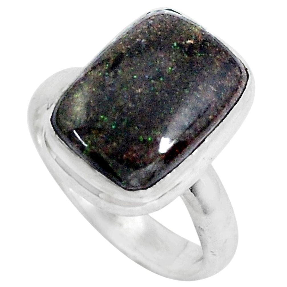 6.10cts natural black honduran matrix opal octagan 925 silver ring size 7 p46669