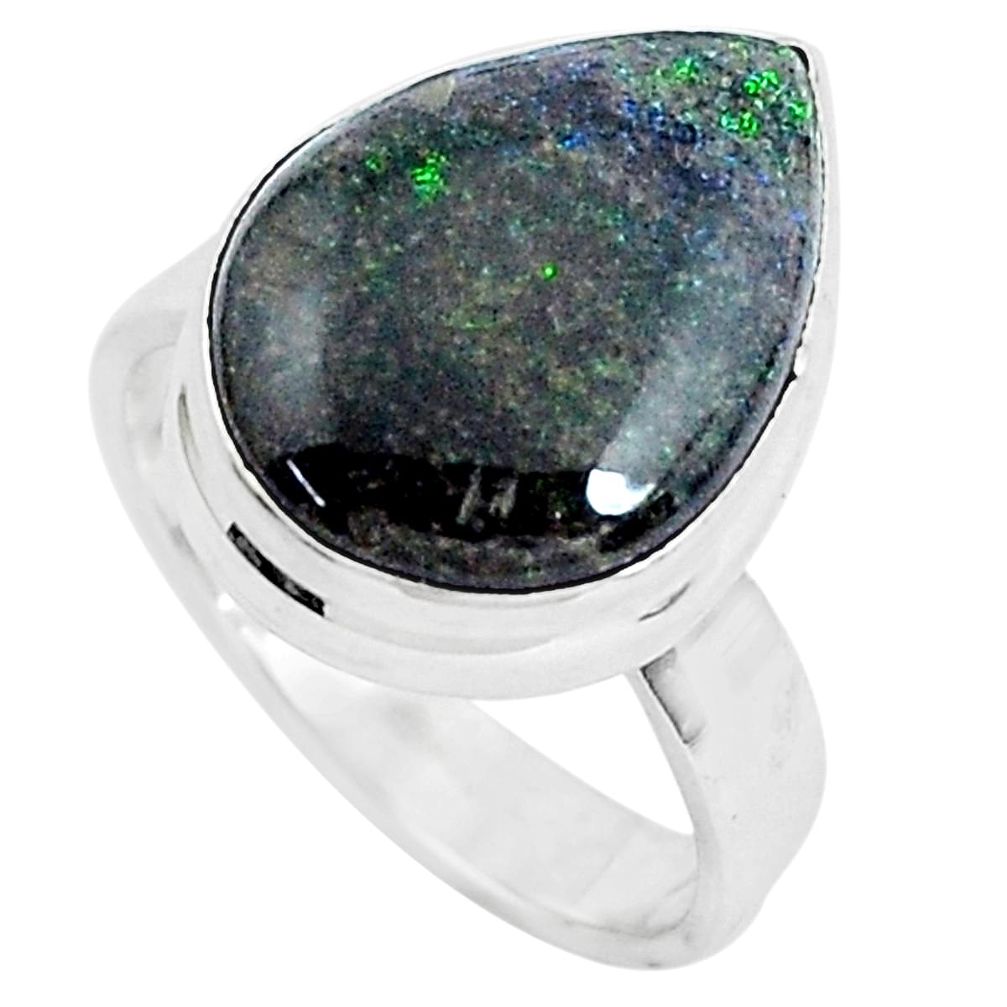 8.09cts natural black honduran matrix opal pear 925 silver ring size 6 p46663