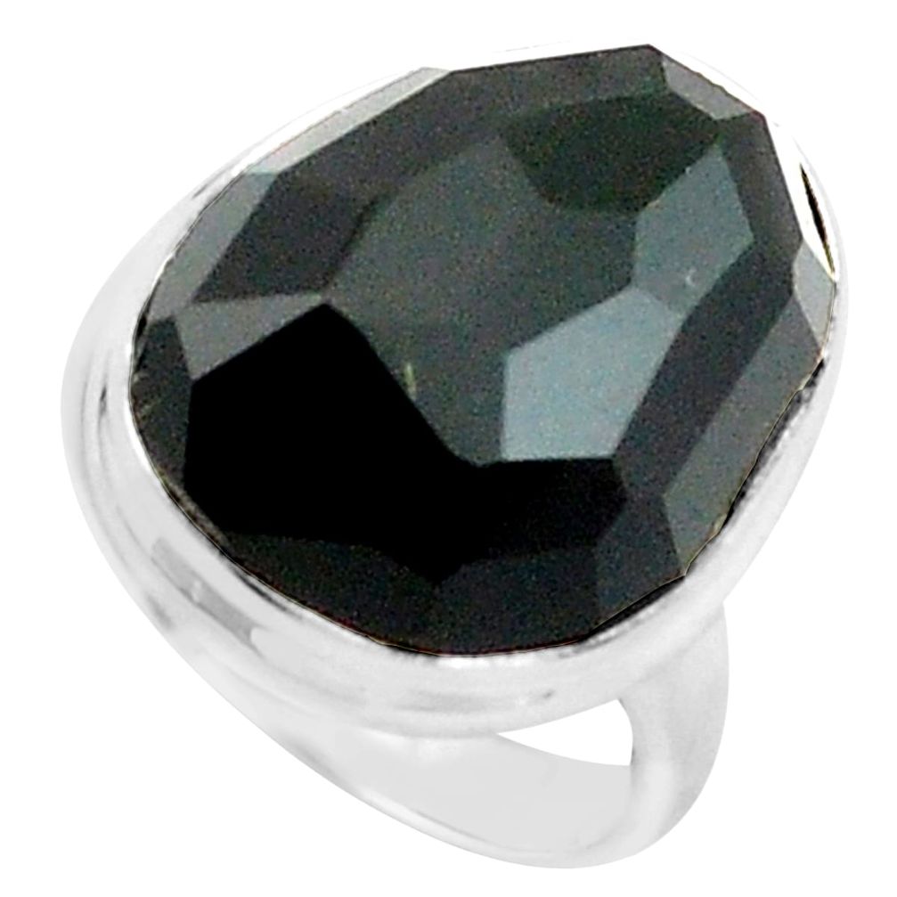 14.72cts natural black obsidian eye 925 silver solitaire ring size 6 p74863