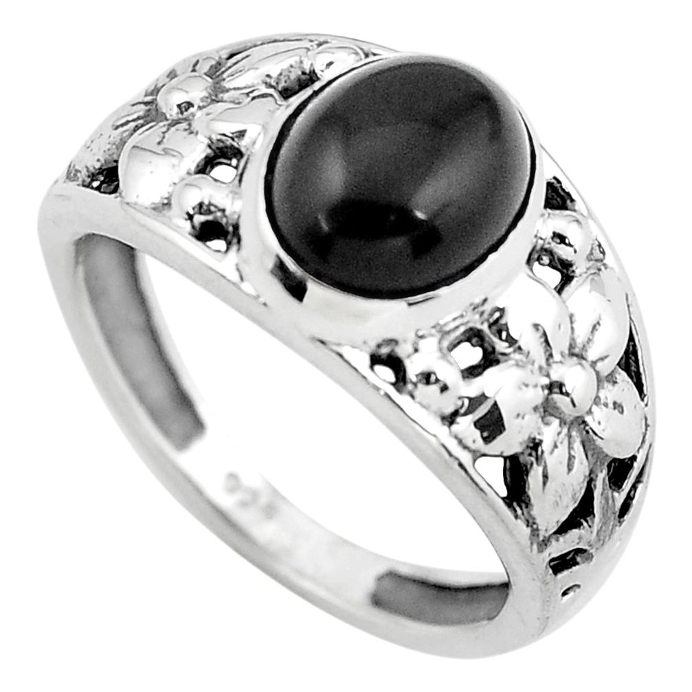 3.52cts natural black onyx 925 silver flower solitaire ring size 9 p55822