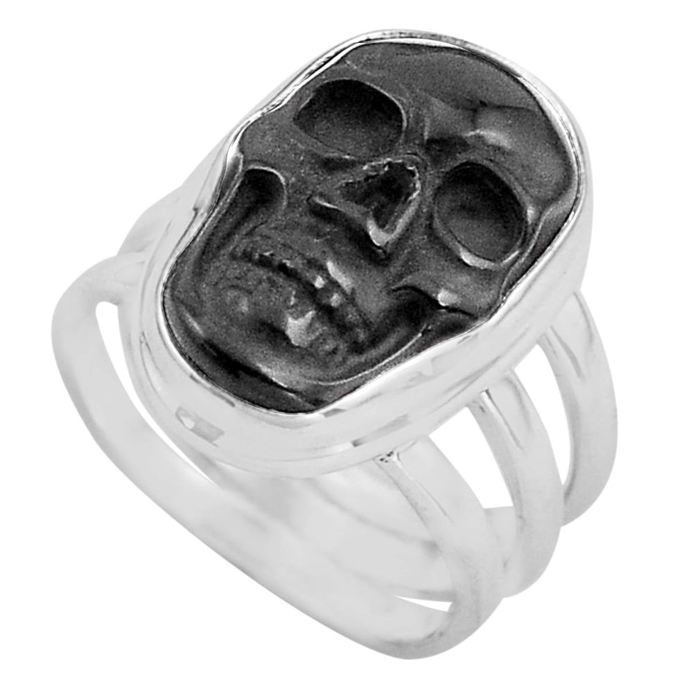 9.72cts natural black onyx 925 silver skull solitaire ring jewelry size 7 p88185