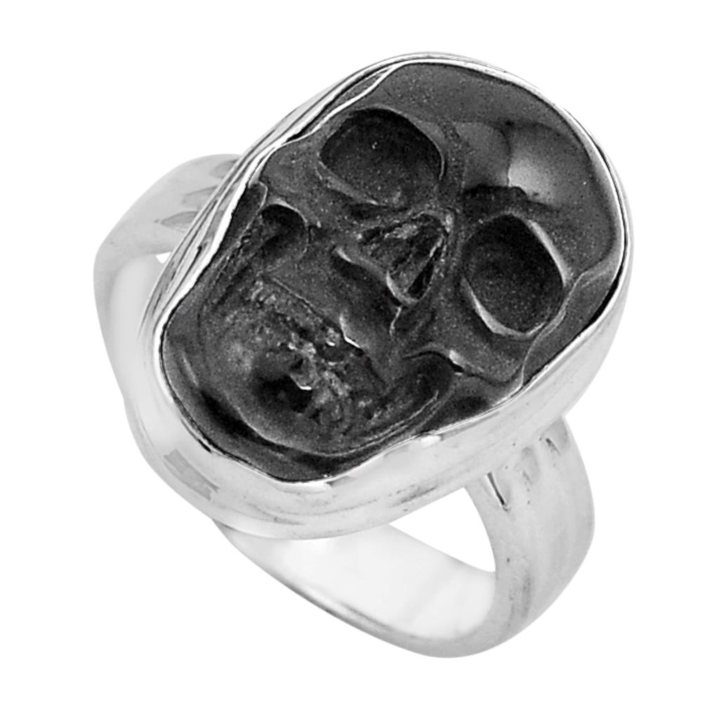 8.22cts natural black onyx 925 silver skull solitaire ring size 6.5 p88191