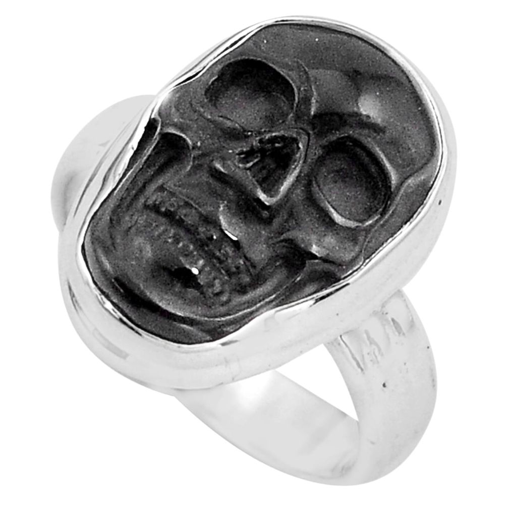 8.45cts natural black onyx 925 silver skull solitaire ring size 7.5 p88193