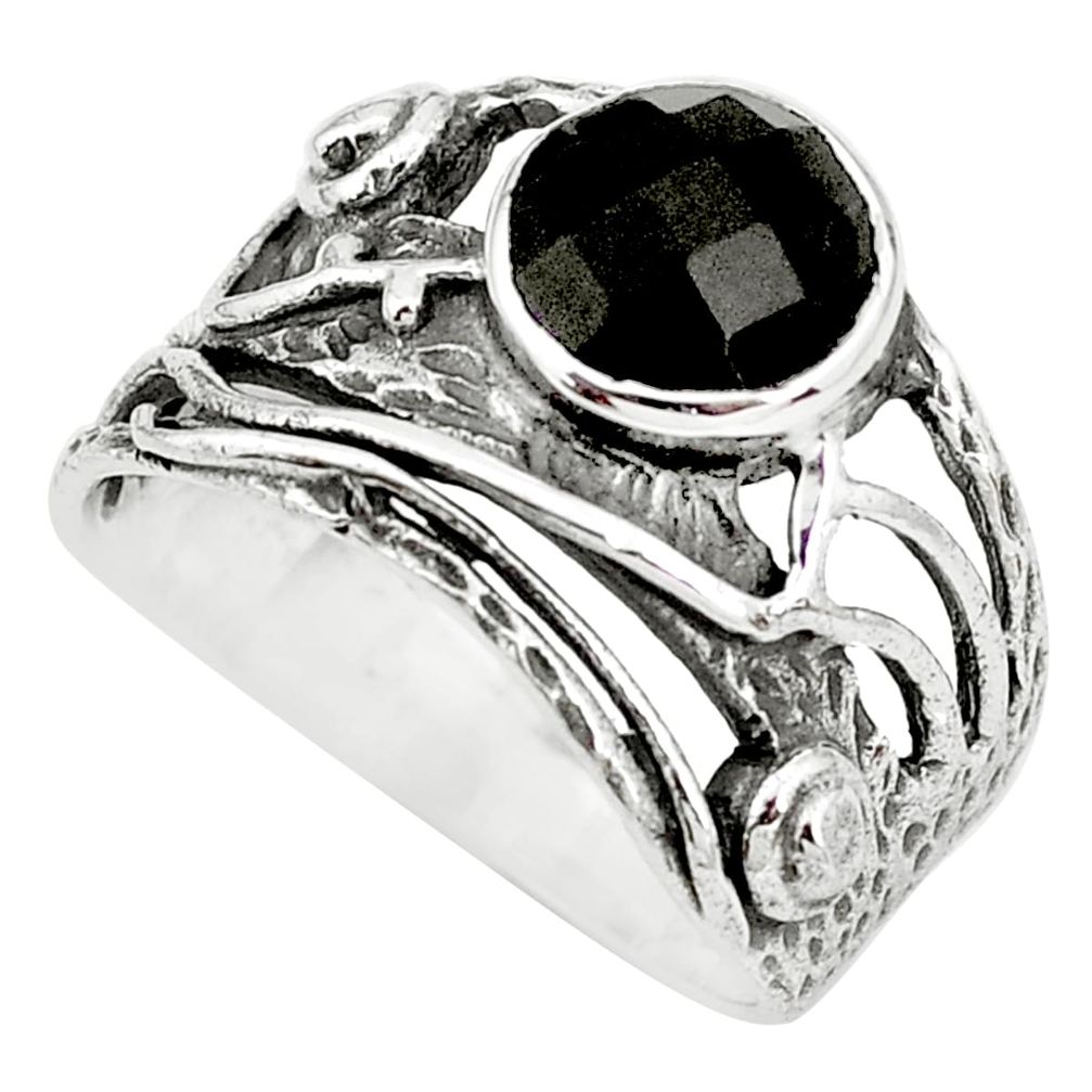 3.29cts natural black onyx 925 sterling silver solitaire ring size 7.5 p32472