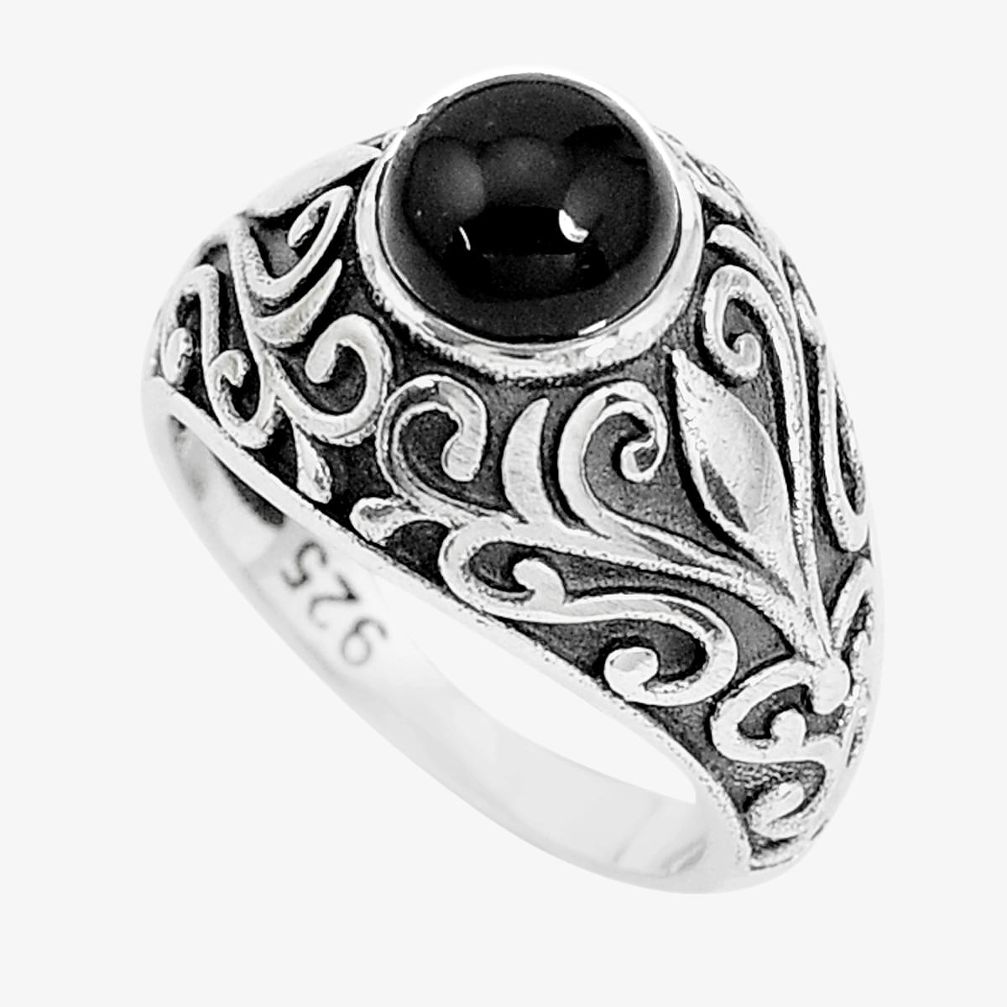 2.34cts natural black onyx 925 sterling silver solitaire ring size 7 p36063