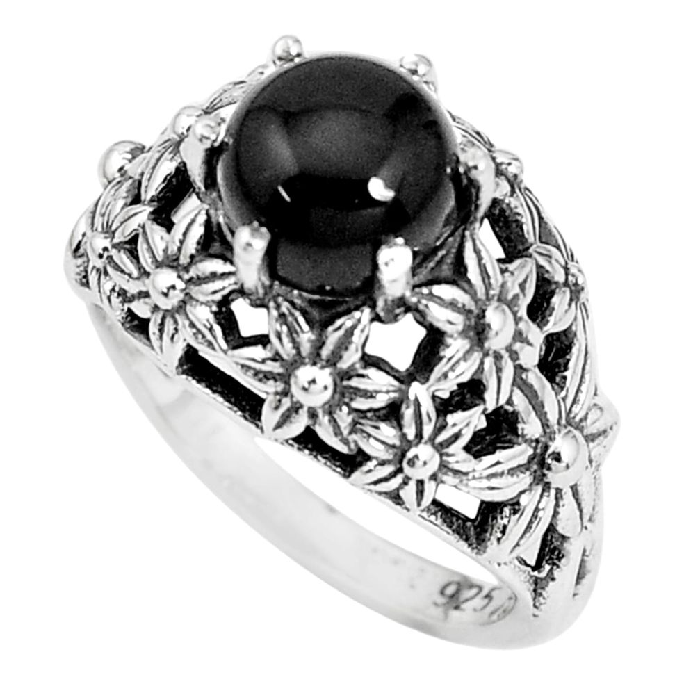 3.41cts natural black onyx 925 sterling silver solitaire ring size 7 p36065