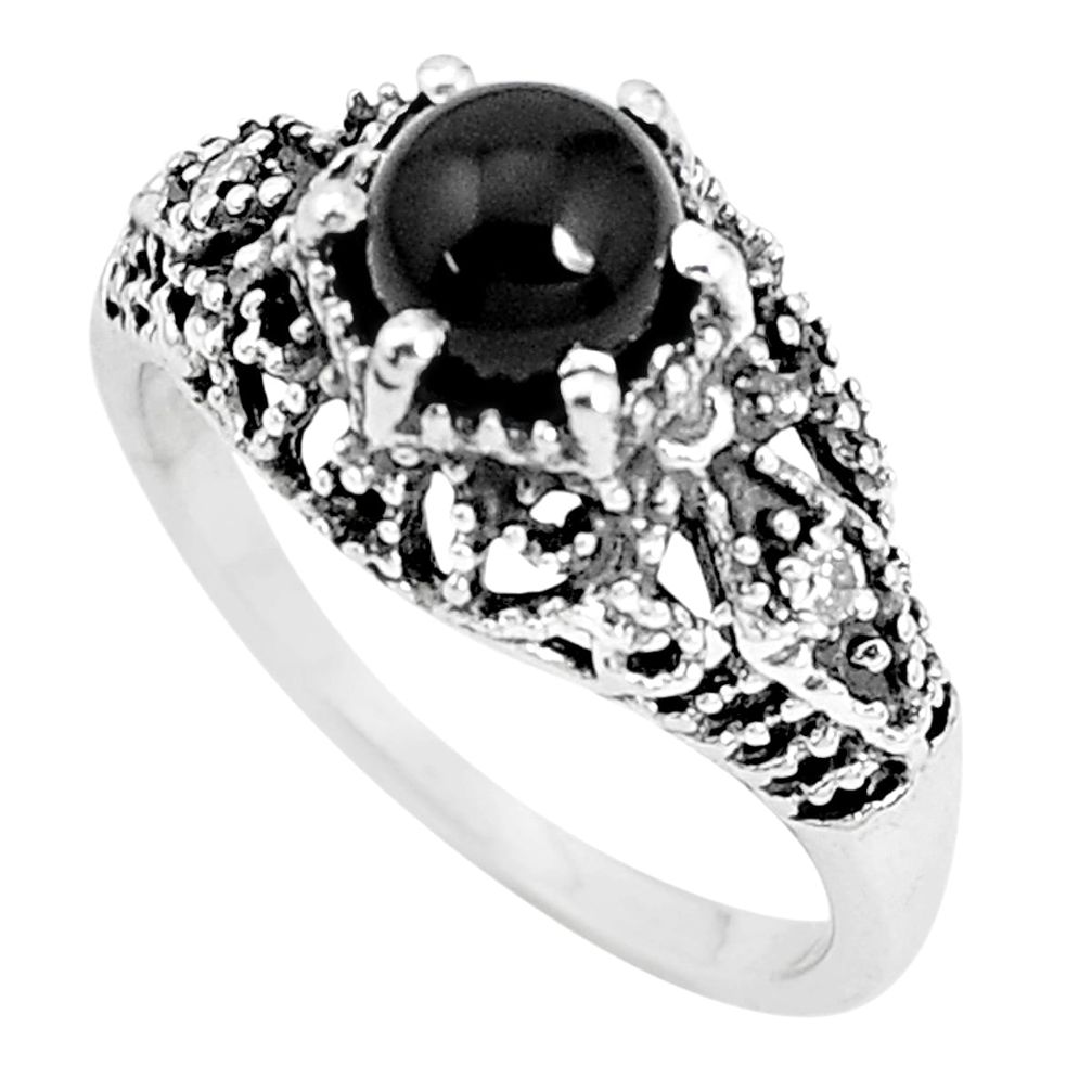 1.48cts natural black onyx 925 sterling silver solitaire ring size 7 p36102