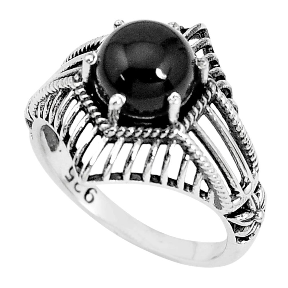 3.19cts natural black onyx 925 sterling silver solitaire ring size 8 p36163