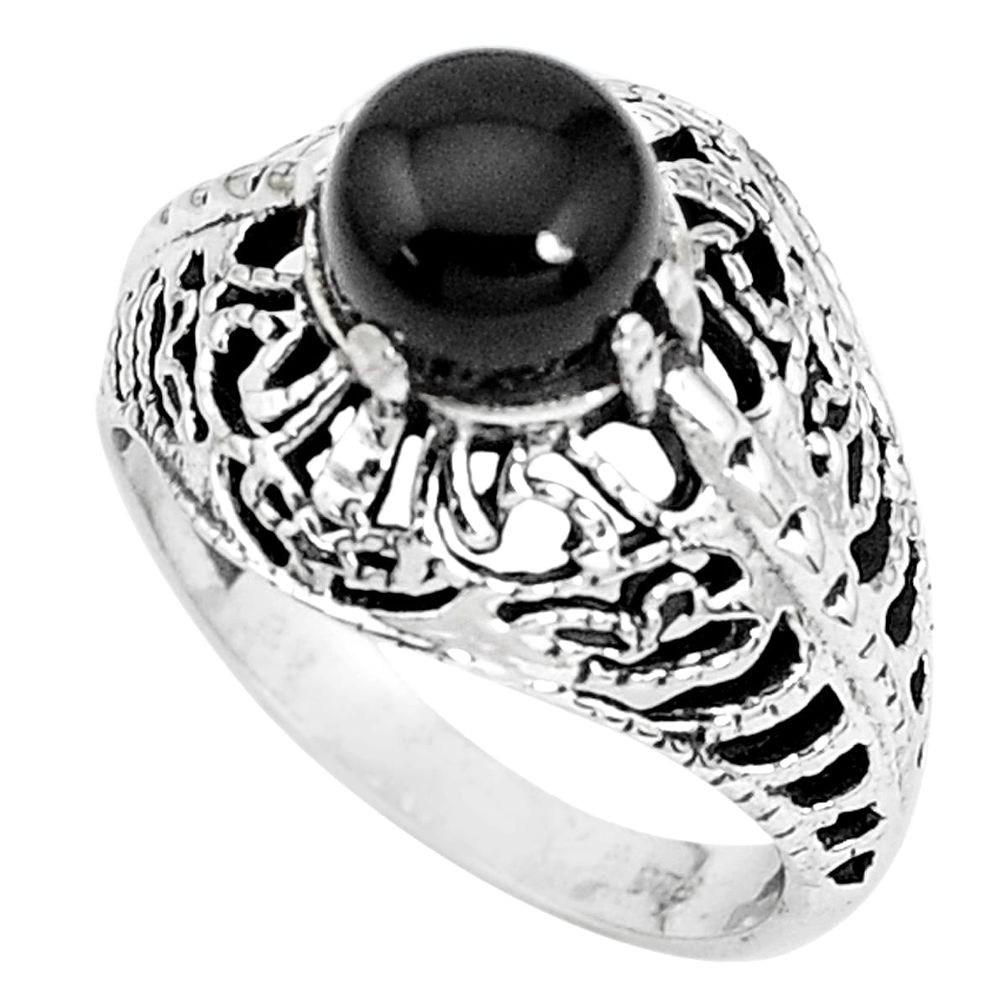 2.41cts natural black onyx 925 sterling silver solitaire ring size 7 p36211