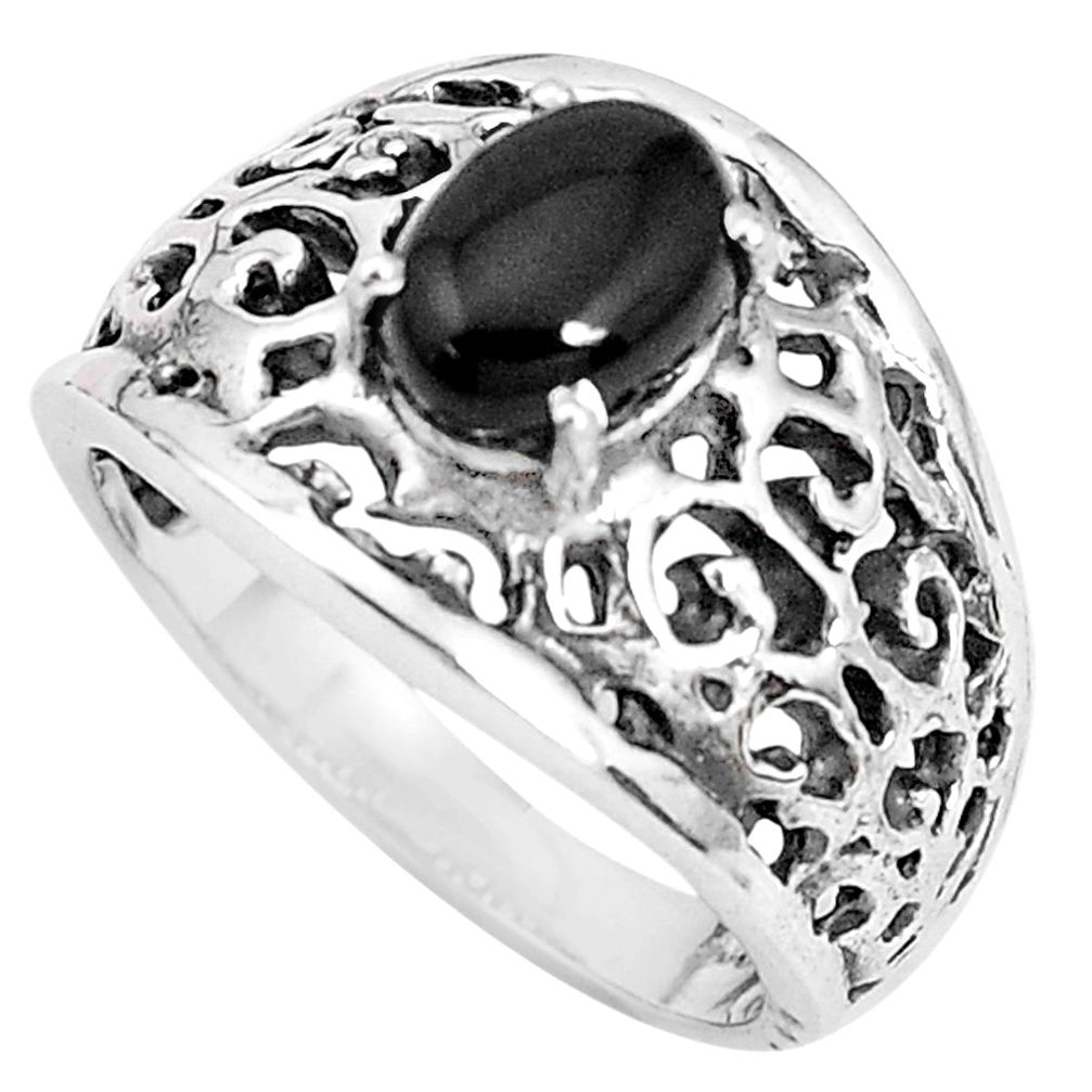 2.36cts natural black onyx 925 sterling silver solitaire ring size 7 p36248
