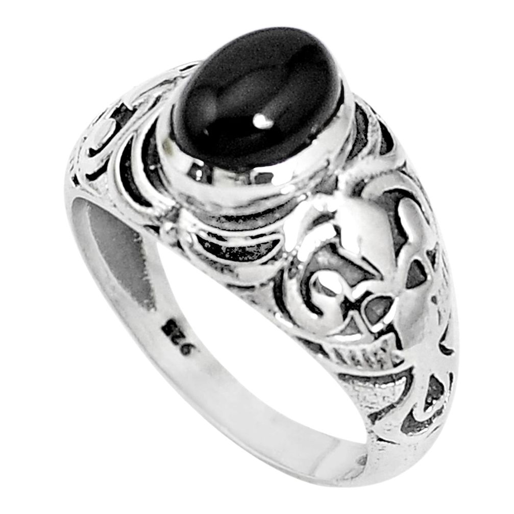 1.96cts natural black onyx 925 sterling silver solitaire ring size 8 p36249
