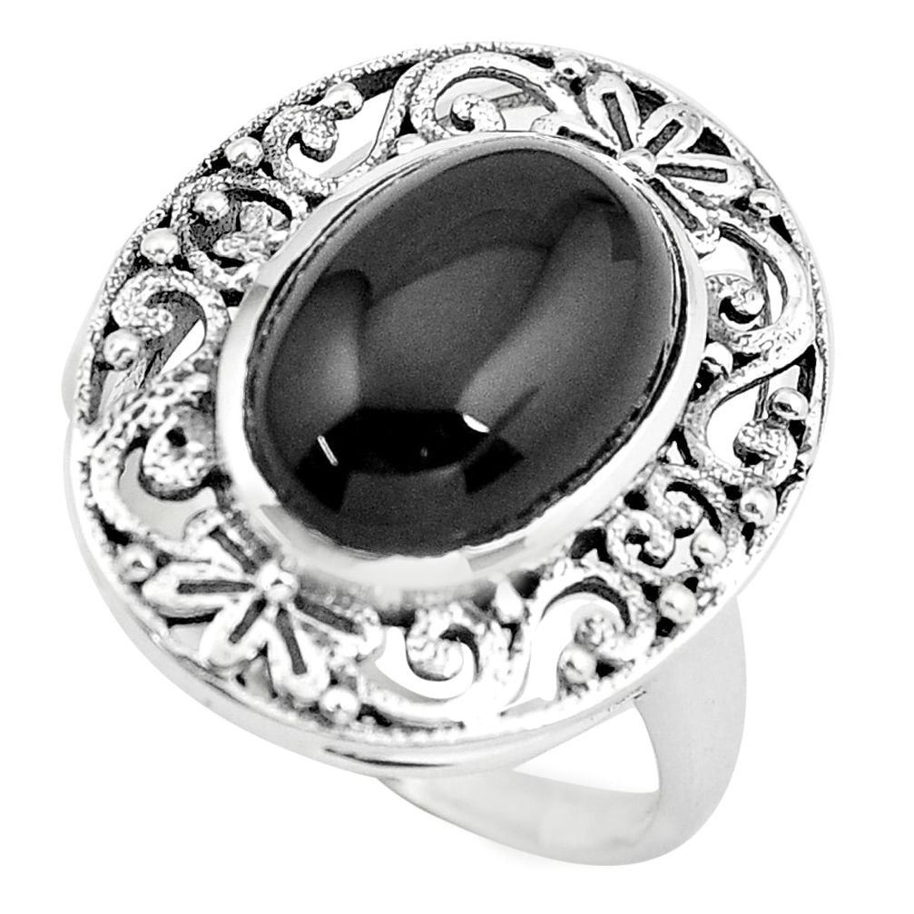6.32cts natural black onyx 925 sterling silver solitaire ring size 9 p55890