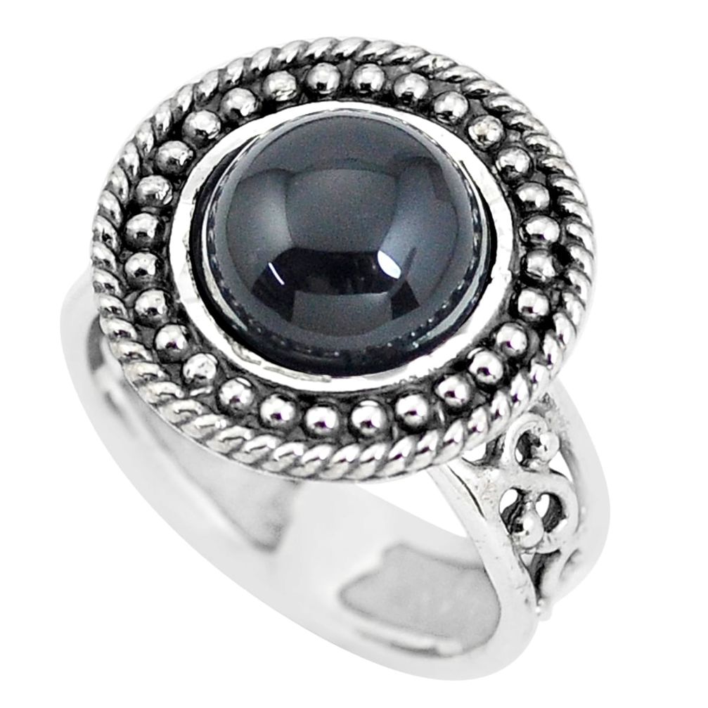 5.63cts natural black onyx 925 sterling silver solitaire ring size 7 p56001