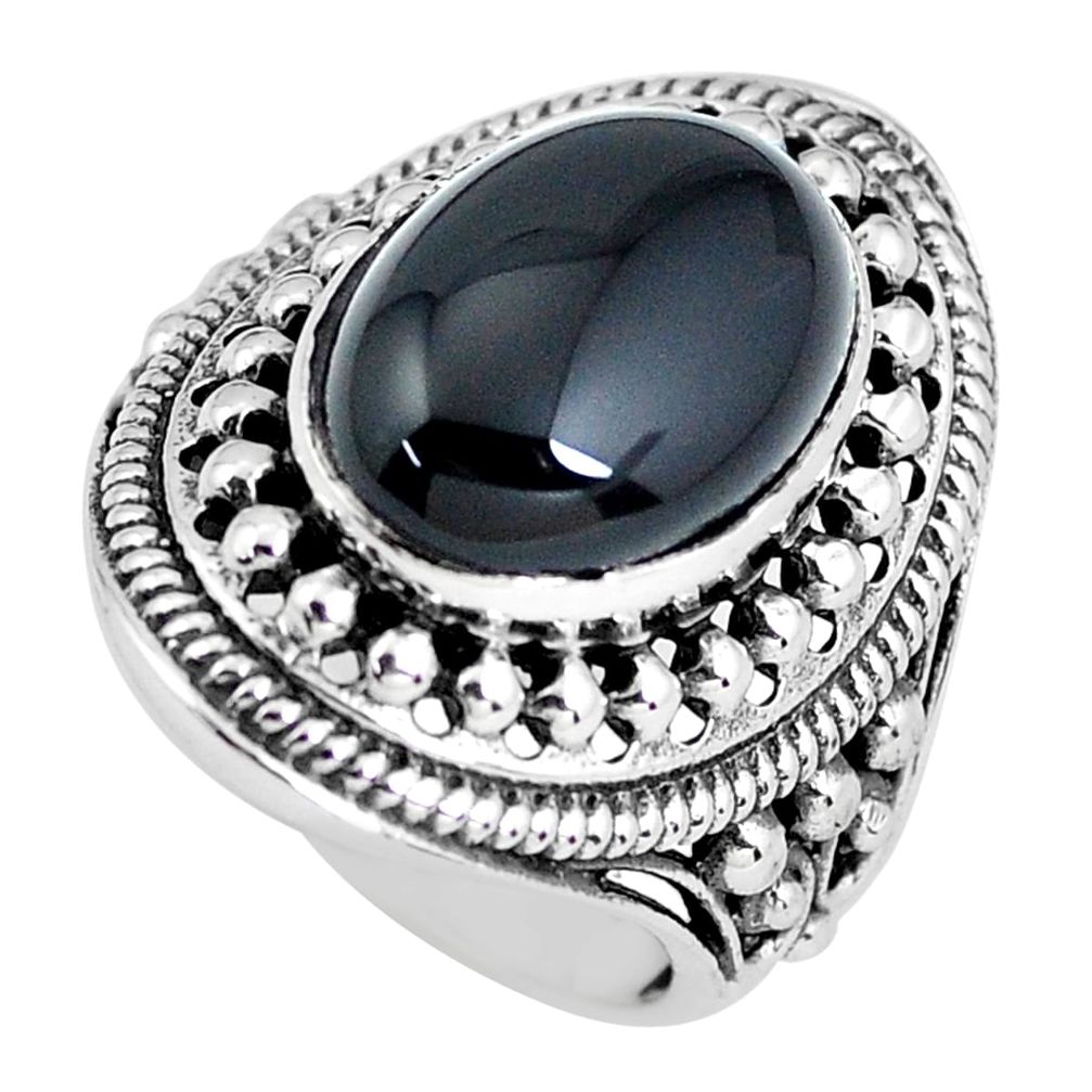 5.81cts natural black onyx 925 sterling silver solitaire ring size 6 p56025