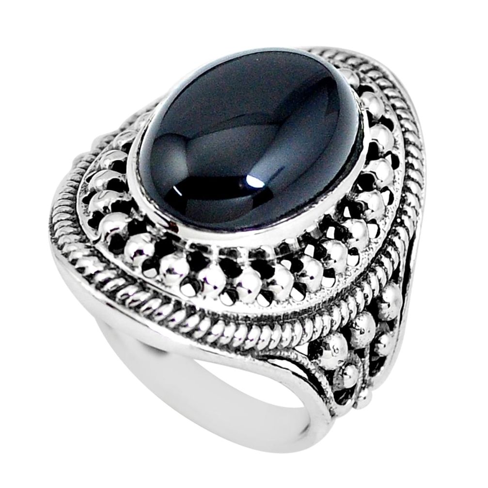 6.61cts natural black onyx 925 sterling silver solitaire ring size 7 p56026