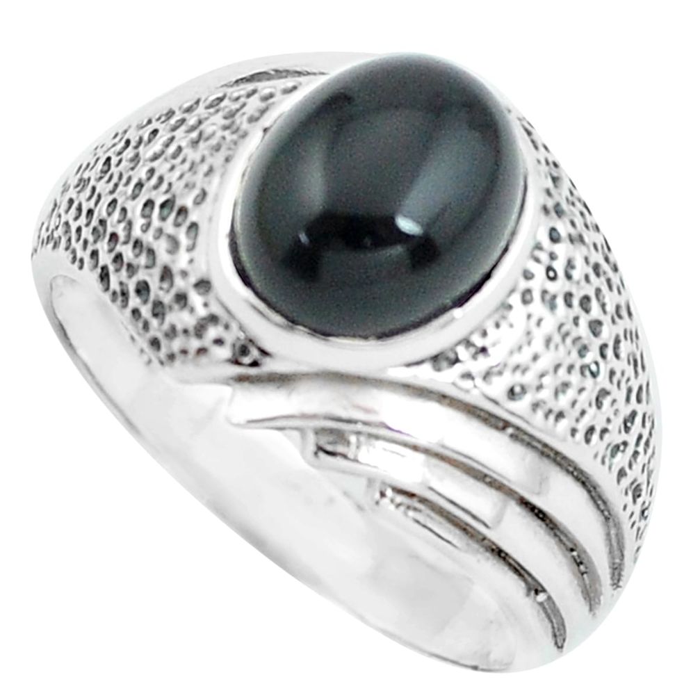3.13cts natural black onyx 925 sterling silver solitaire ring size 9.5 p65053