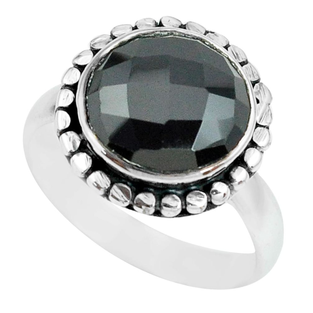 5.38cts natural black onyx 925 sterling silver solitaire ring size 6.5 p69862
