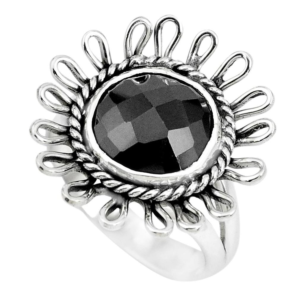 5.52cts natural black onyx 925 sterling silver solitaire ring size 7 p70041