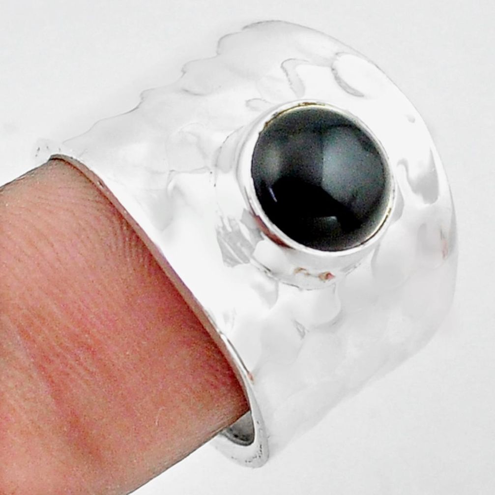 3.23cts natural black onyx 925 sterling silver solitaire ring size 7.5 p74842