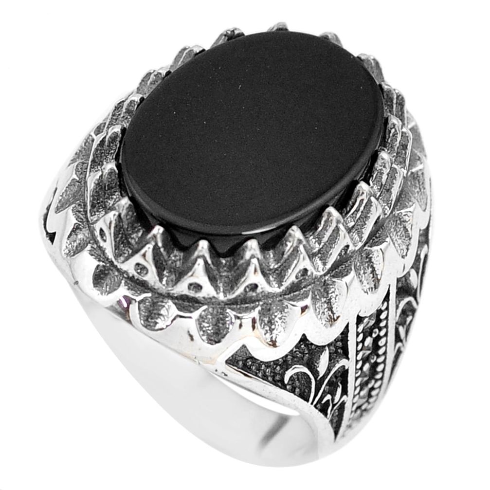 12.60cts natural black onyx marcasite 925 silver mens ring size 11 c1032