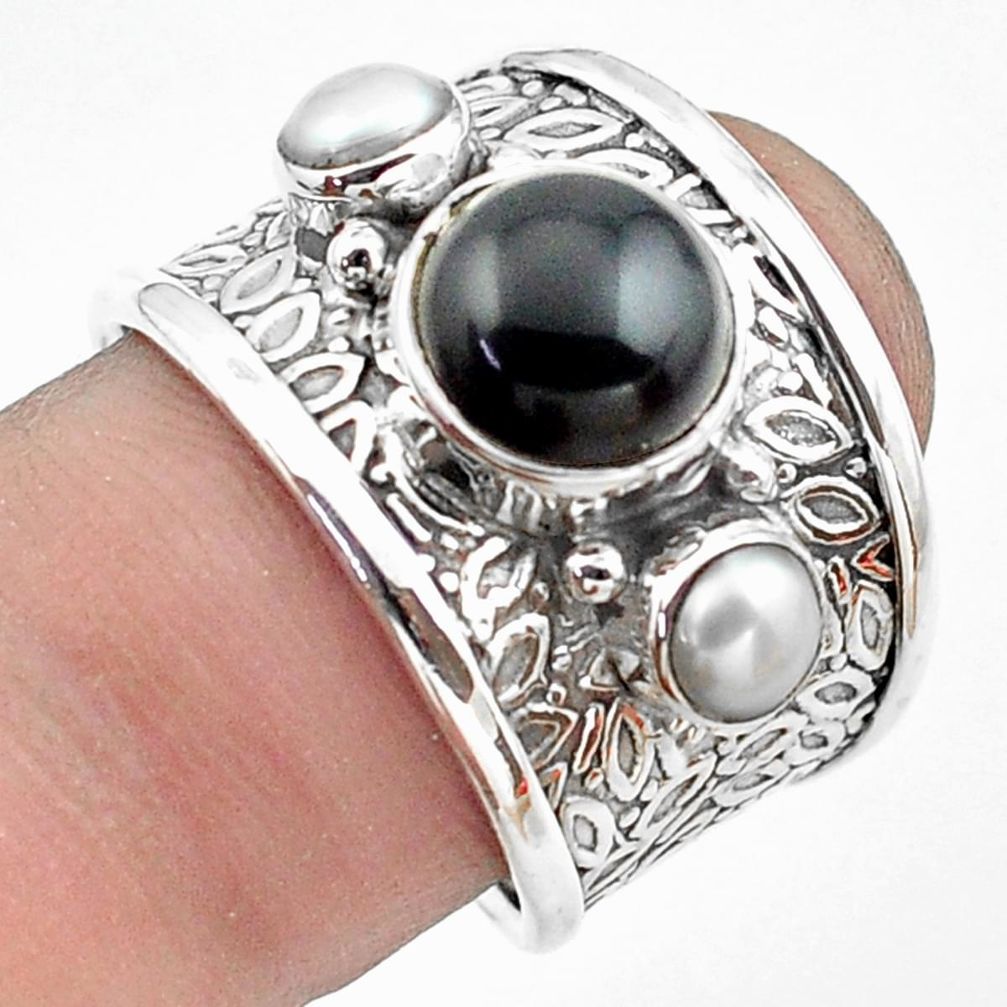 5.18cts natural black onyx pearl 925 sterling silver ring jewelry size 8 p74826