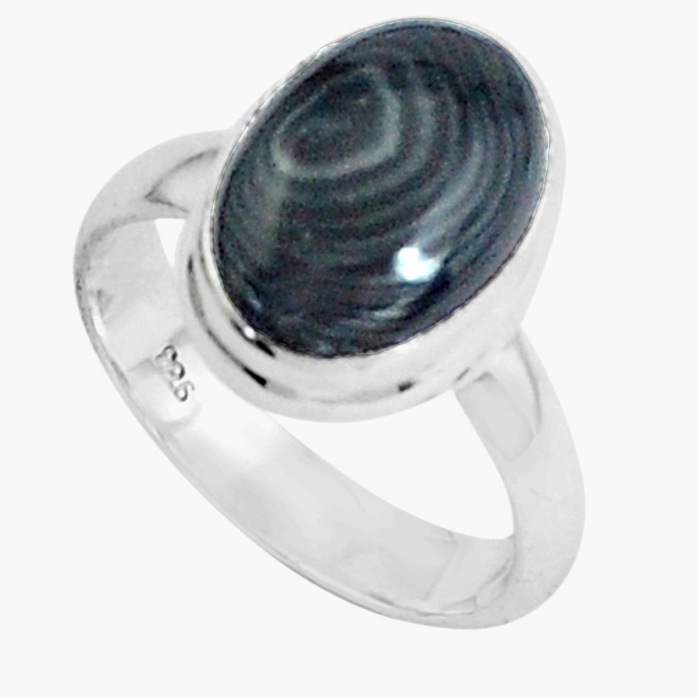 5.11cts natural black psilomelane 925 silver solitaire ring size 7 p45885