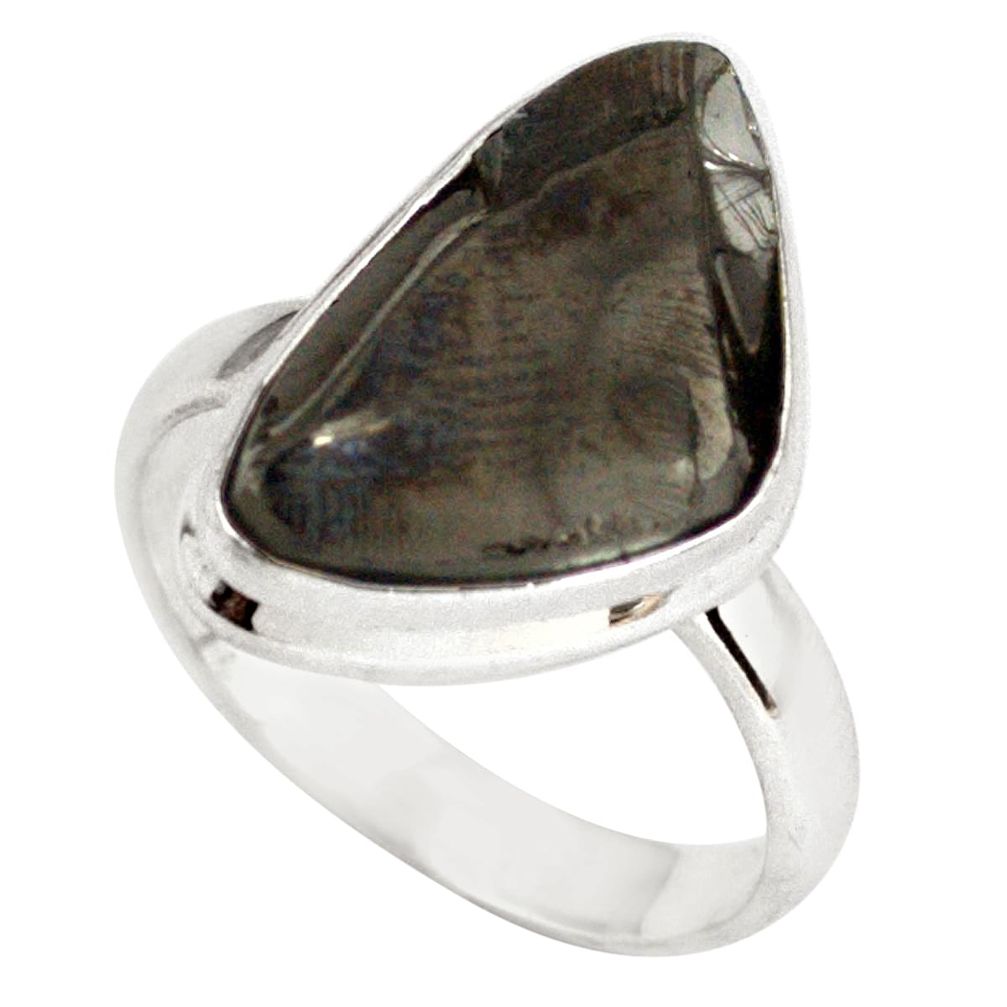 9.04cts natural black shungite 925 silver solitaire ring jewelry size 8 p79463