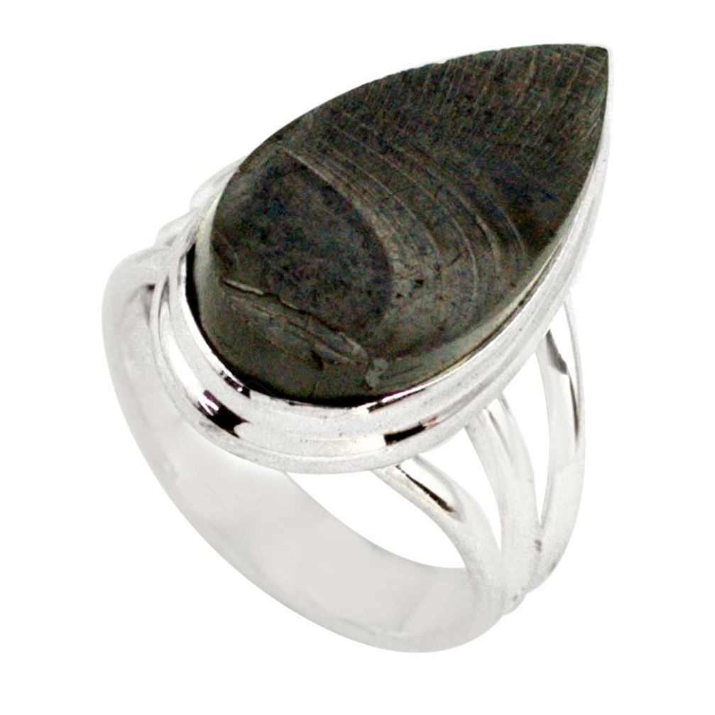 12.96cts natural black shungite 925 silver solitaire ring jewelry size 7 p79483