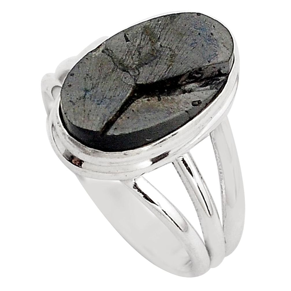 6.02cts natural black shungite 925 silver solitaire ring jewelry size 8.5 p88927