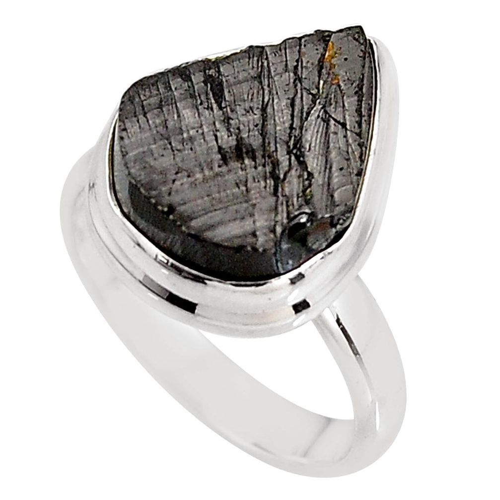 7.82cts natural black shungite 925 silver solitaire ring jewelry size 8 p92411