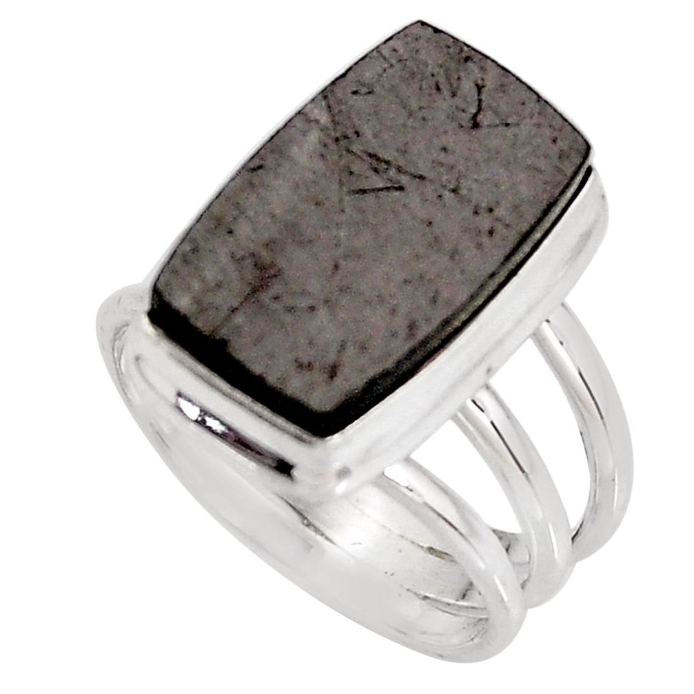 8.16cts natural black shungite 925 silver solitaire ring jewelry size 7.5 p92414