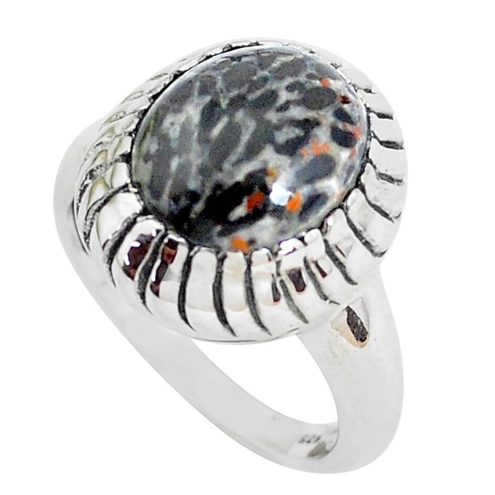 Natural black stingray coral from alaska 925 silver solitaire ring size 7 d31306