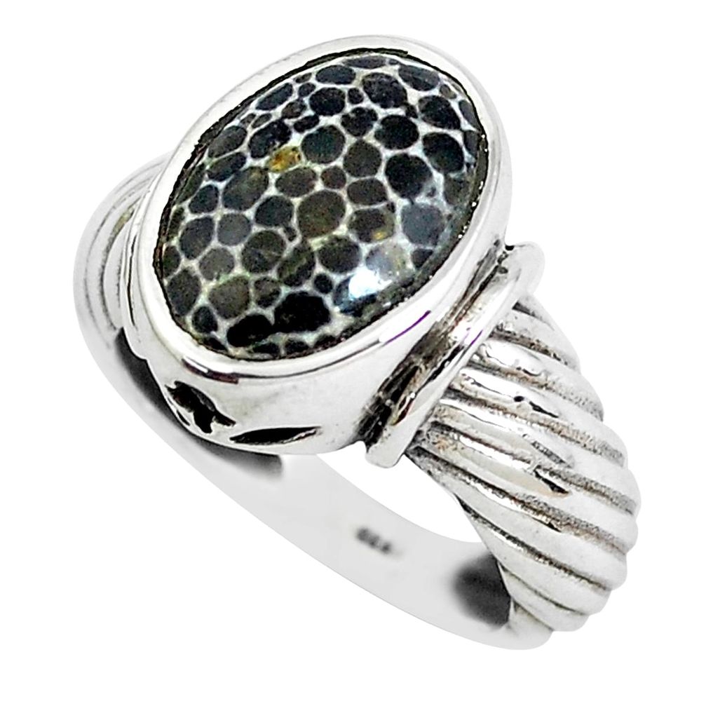 Natural black stingray coral from alaska silver solitaire ring size 6.5 d31297