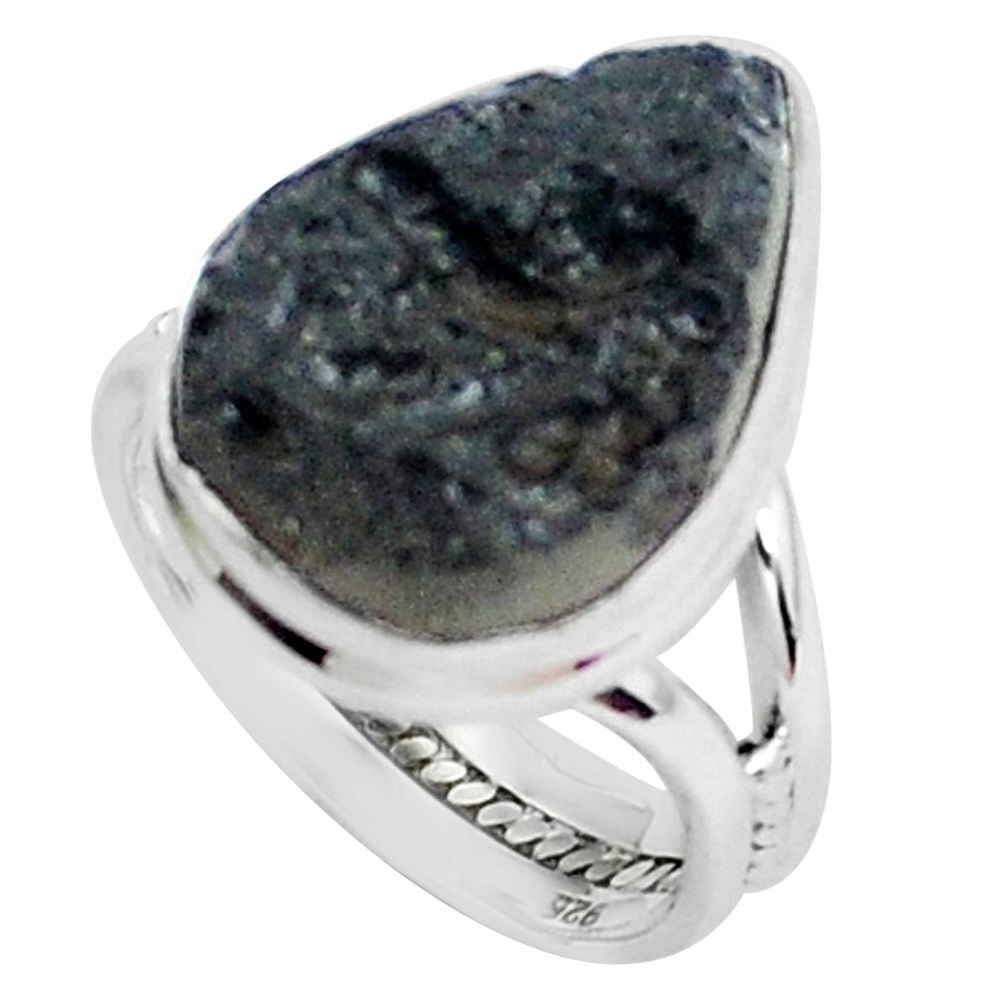 14.68cts natural black tektite 925 silver solitaire ring jewelry size 8 p46046