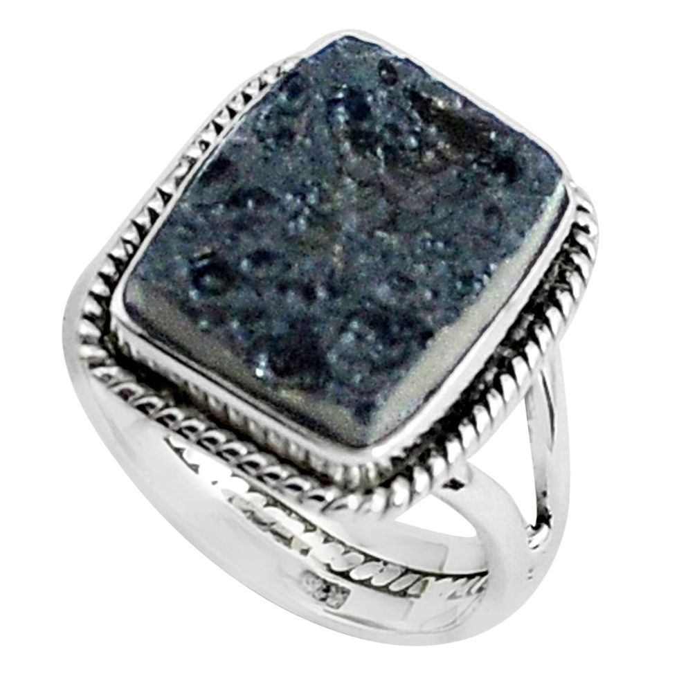 11.89cts natural black tektite 925 silver solitaire ring jewelry size 9 p46048