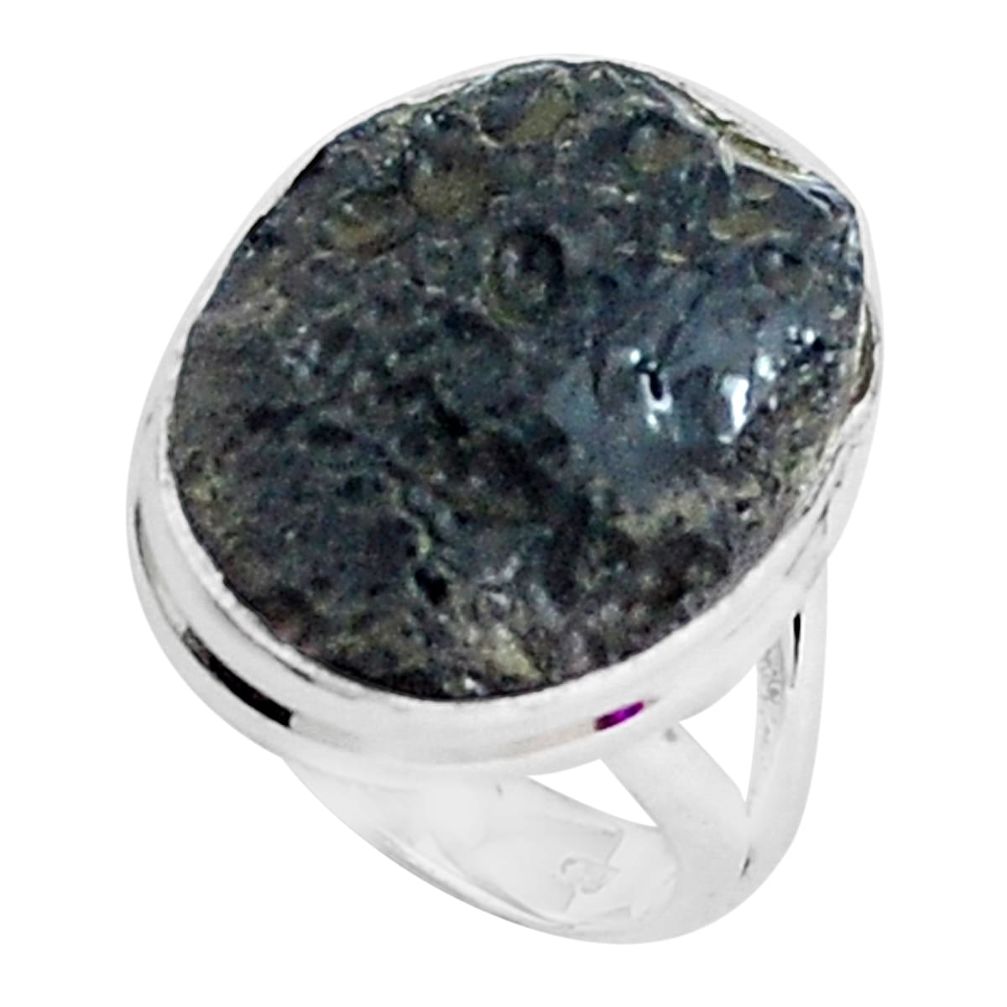 14.68cts natural black tektite 925 silver solitaire ring jewelry size 7 p46051