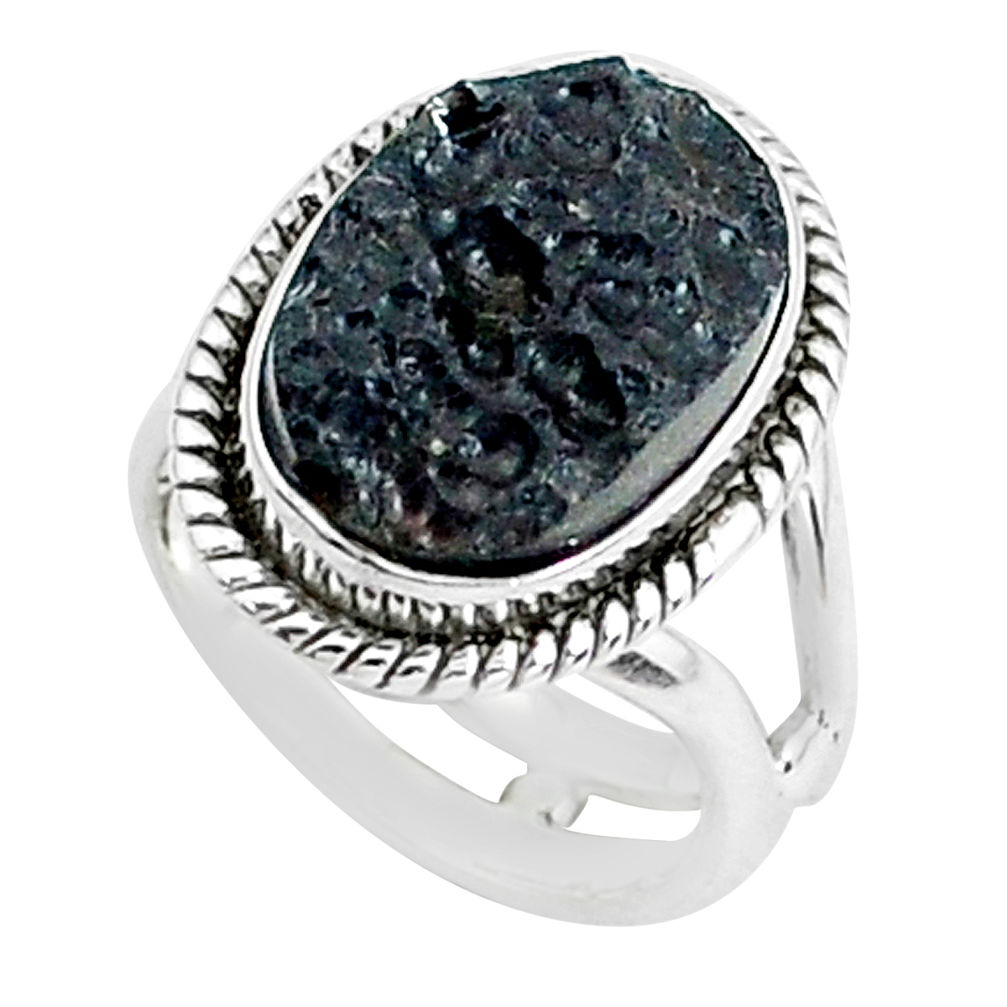 6.31cts natural black tektite 925 silver solitaire ring jewelry size 5 p46056