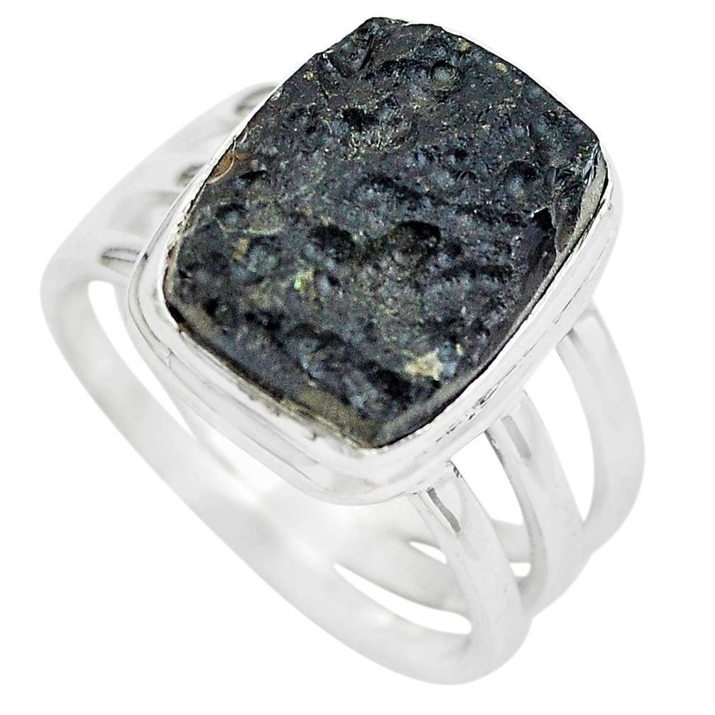 11.02cts natural black tektite 925 silver solitaire ring jewelry size 9.5 p61442