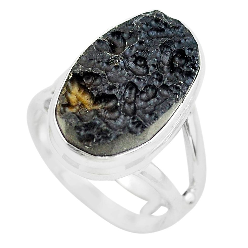10.01cts natural black tektite 925 silver solitaire ring jewelry size 6.5 p61443