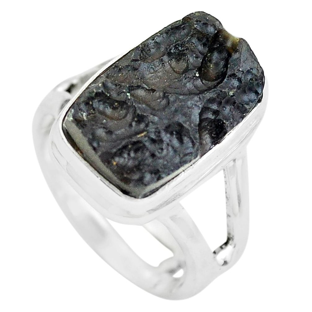 6.53cts natural black tektite 925 silver solitaire ring jewelry size 5.5 p61447