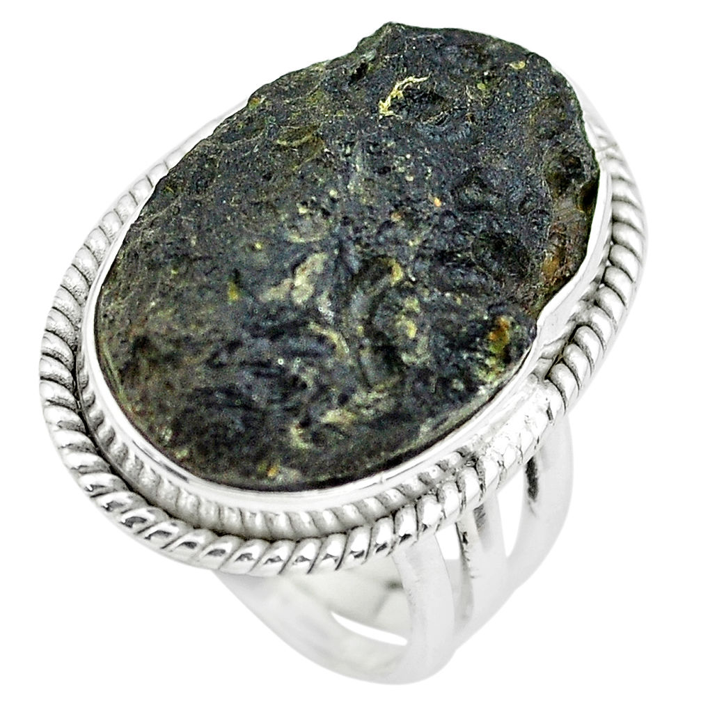 16.70cts natural black tektite 925 silver solitaire ring jewelry size 5.5 p61450