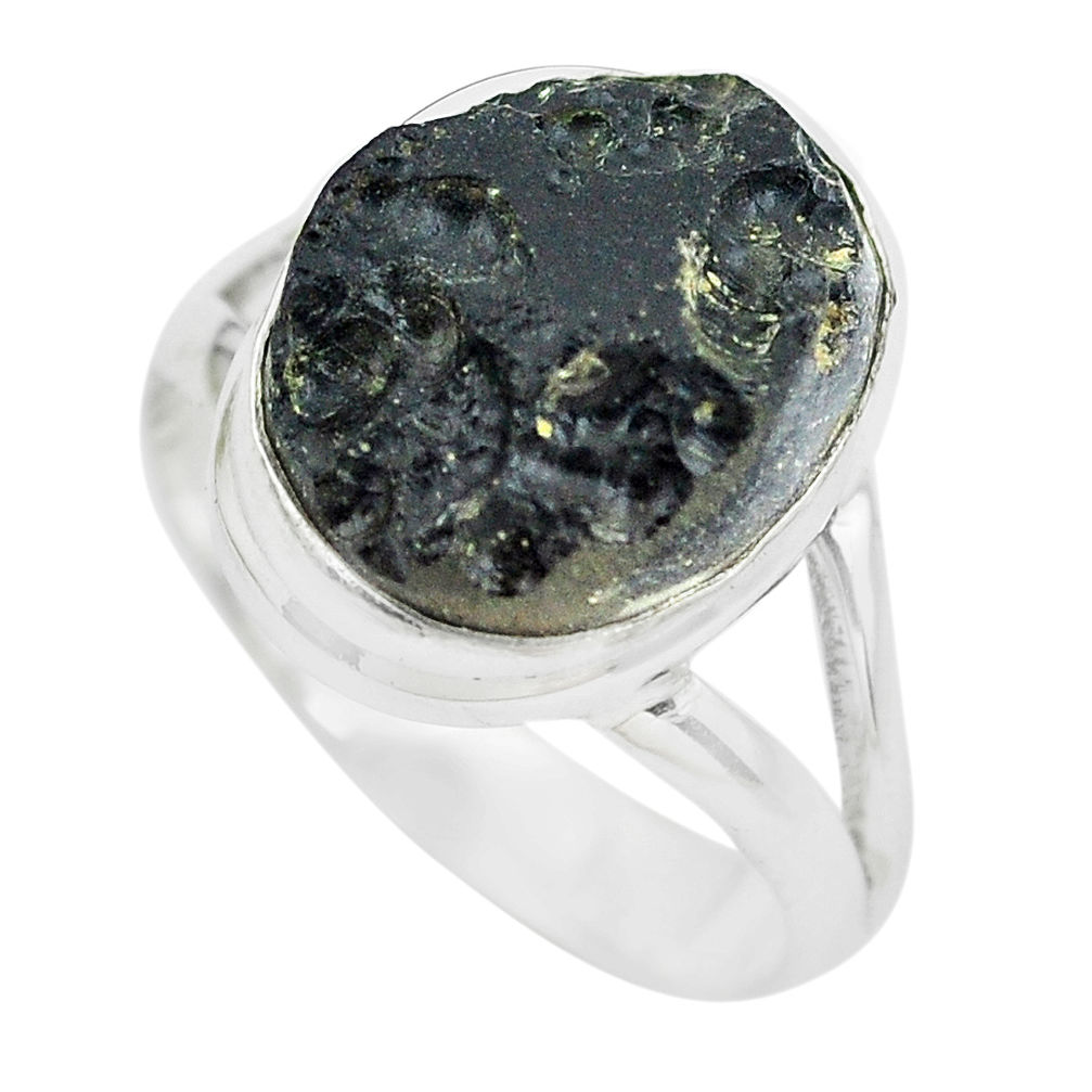 10.41cts natural black tektite 925 silver solitaire ring jewelry size 9 p61454