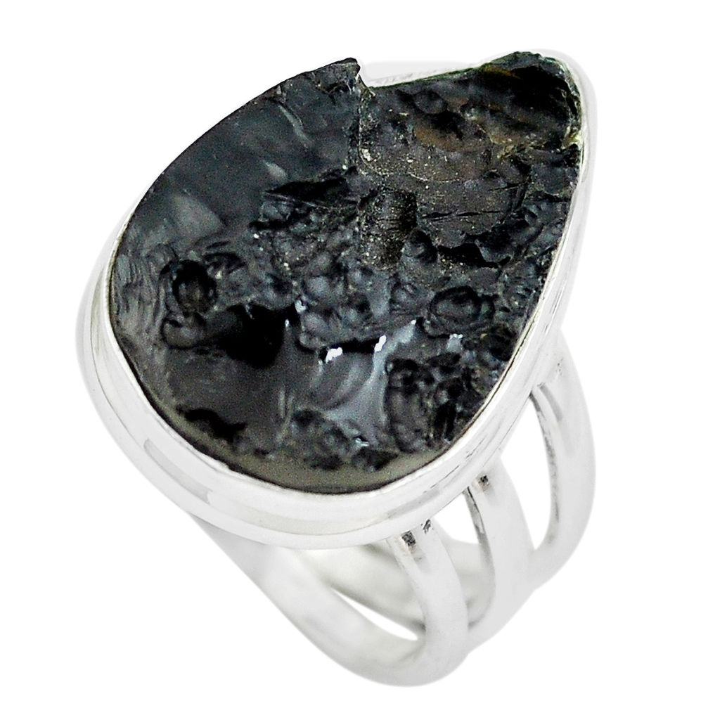 15.39cts natural black tektite 925 silver solitaire ring jewelry size 7 p61457