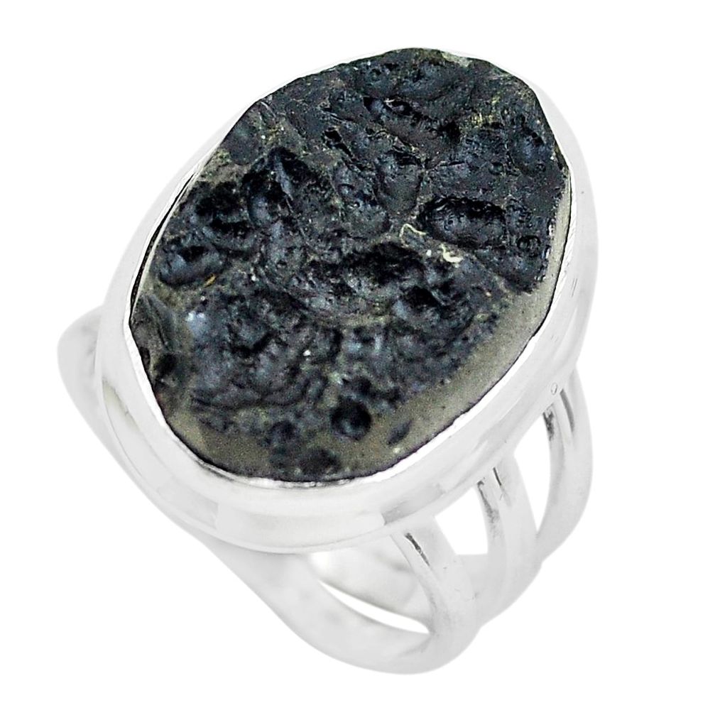 15.11cts natural black tektite 925 silver solitaire ring jewelry size 6 p61458